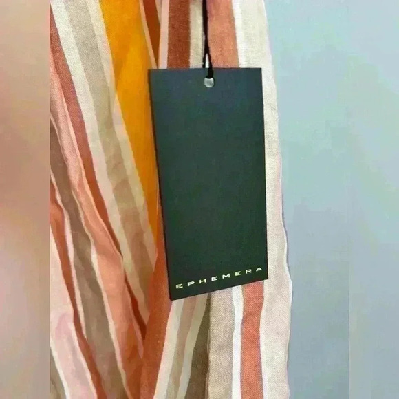 NWT EPHEMERA Women's Garland Striped High Neck Mini Dress Size Medium 100% Linen - Picture 6 of 9